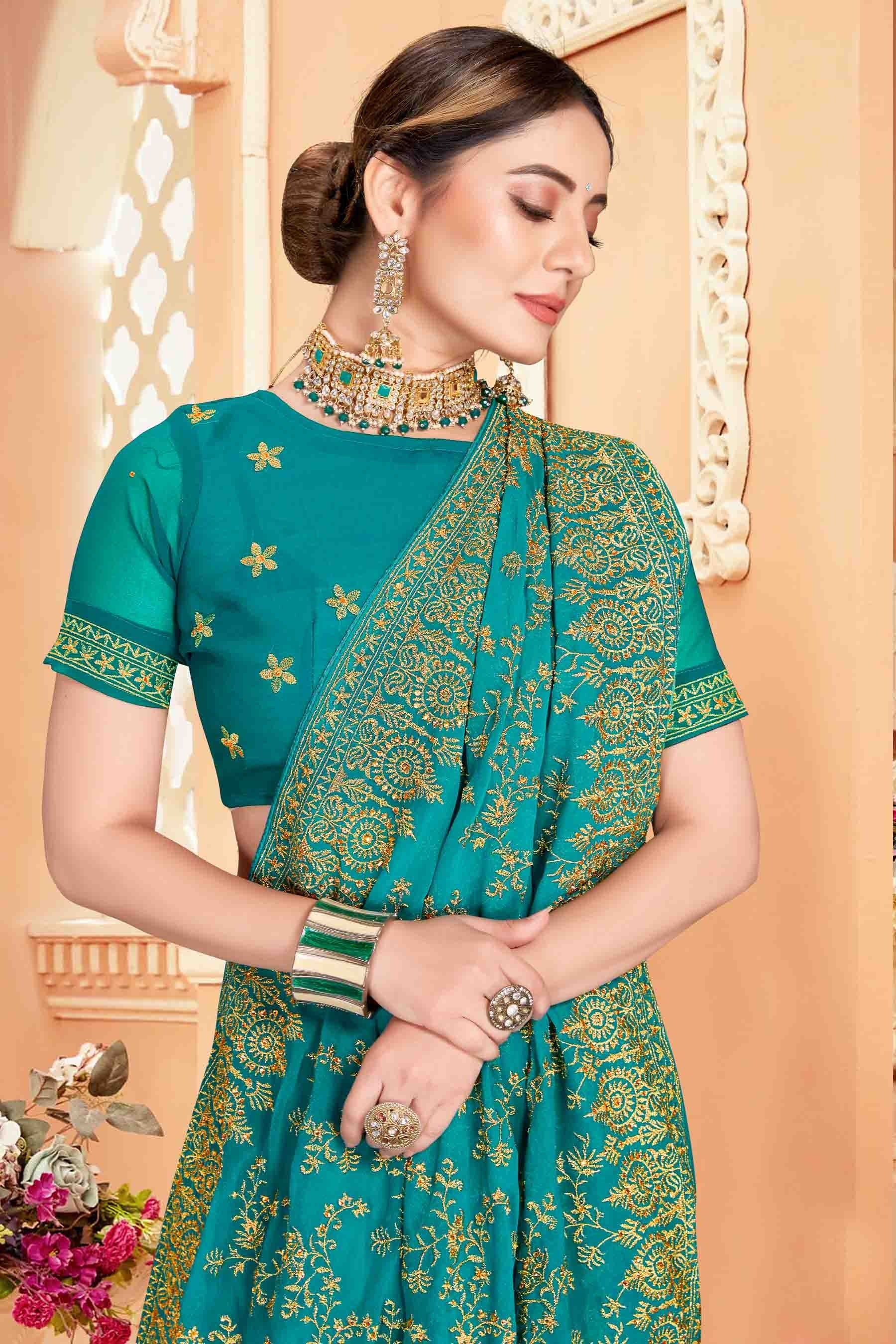 Rama Blue Colour Georgette Designer Saree SD1090568 A