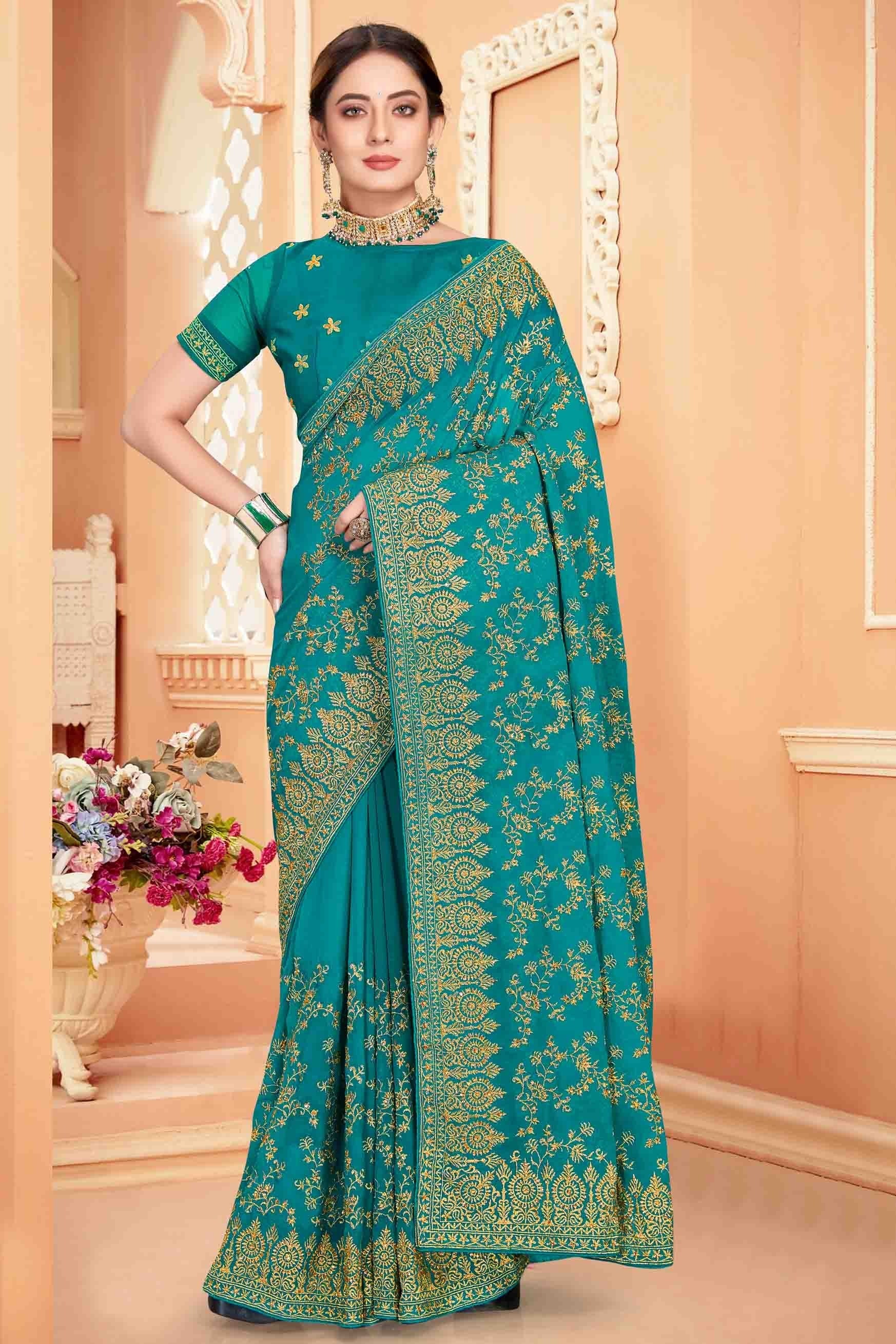 Rama Blue Colour Georgette Designer Saree SD1090568