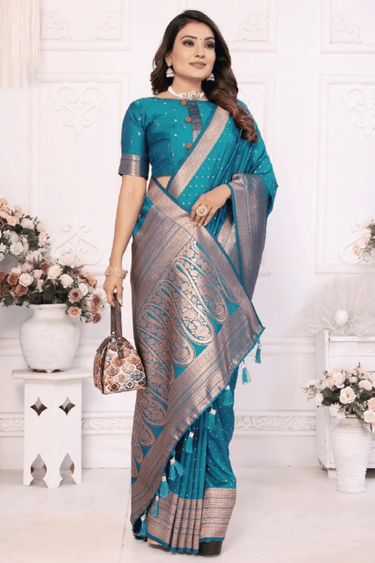Rama Blue Colour Woven Work Soft Silk Traditional Saree SD1250283 A