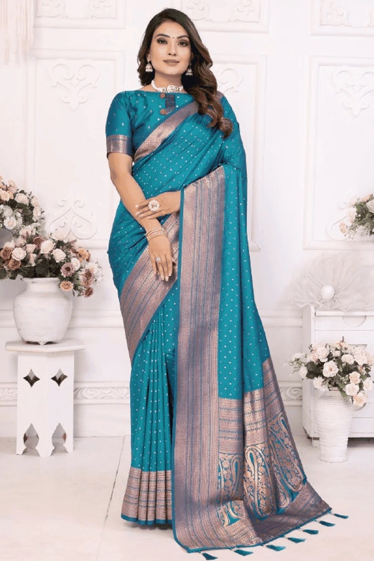 Rama Blue Colour Woven Work Soft Silk Traditional Saree SD1250283
