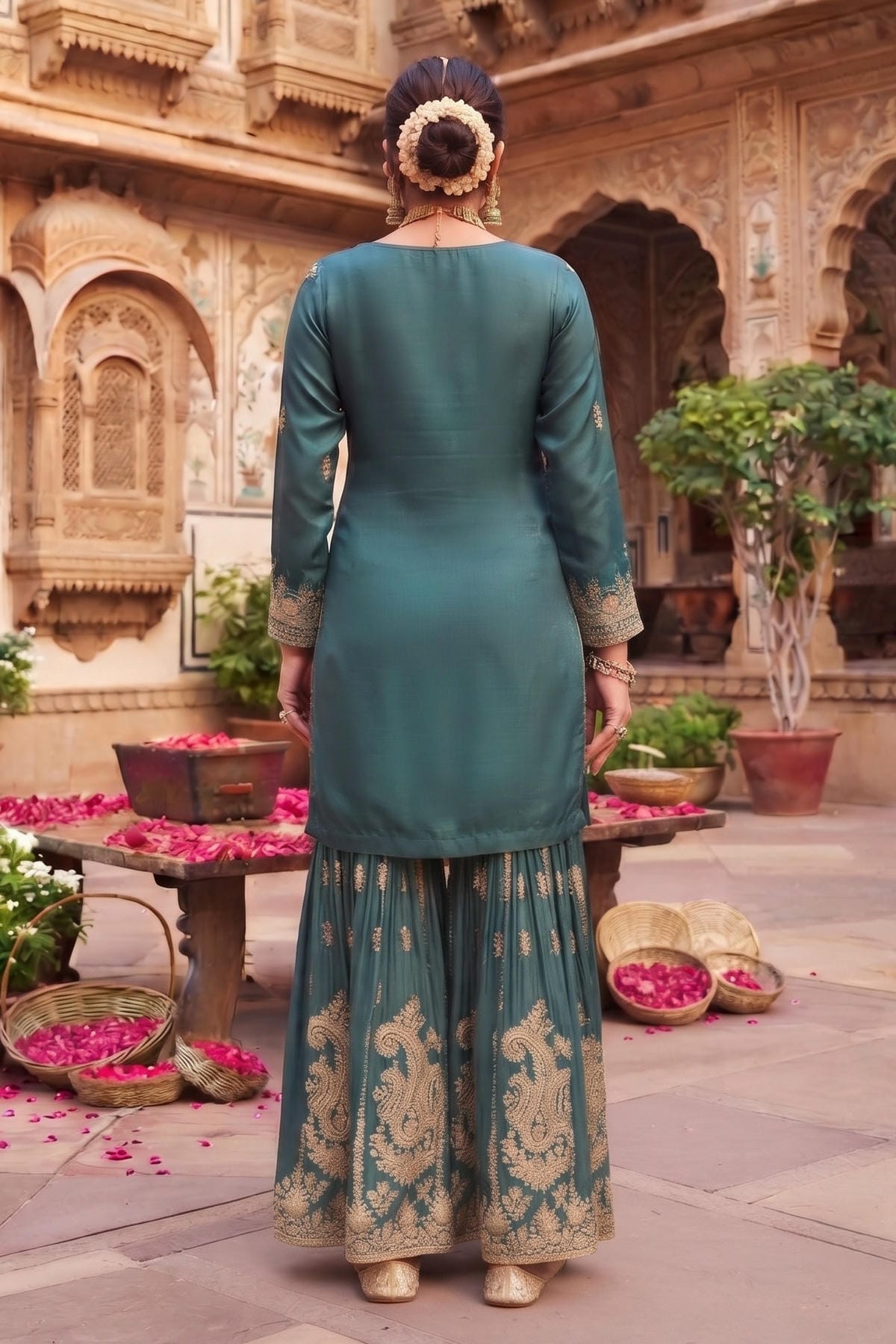 Rama Colour Chinon Embroidery Work Sharara Suit