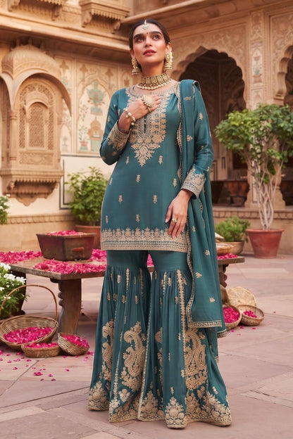 Rama Colour Chinon Embroidery Work Sharara Suit