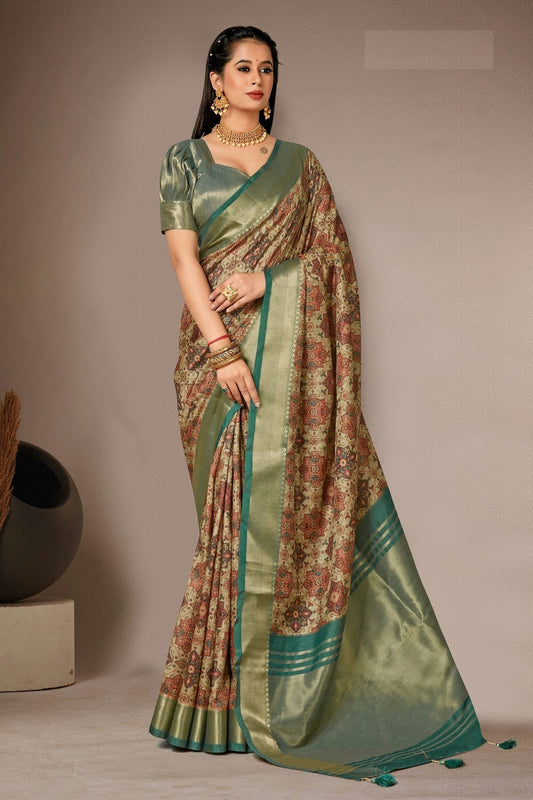 Rama Green Colour Bhagalpuri Silk Printed Saree LC1121596