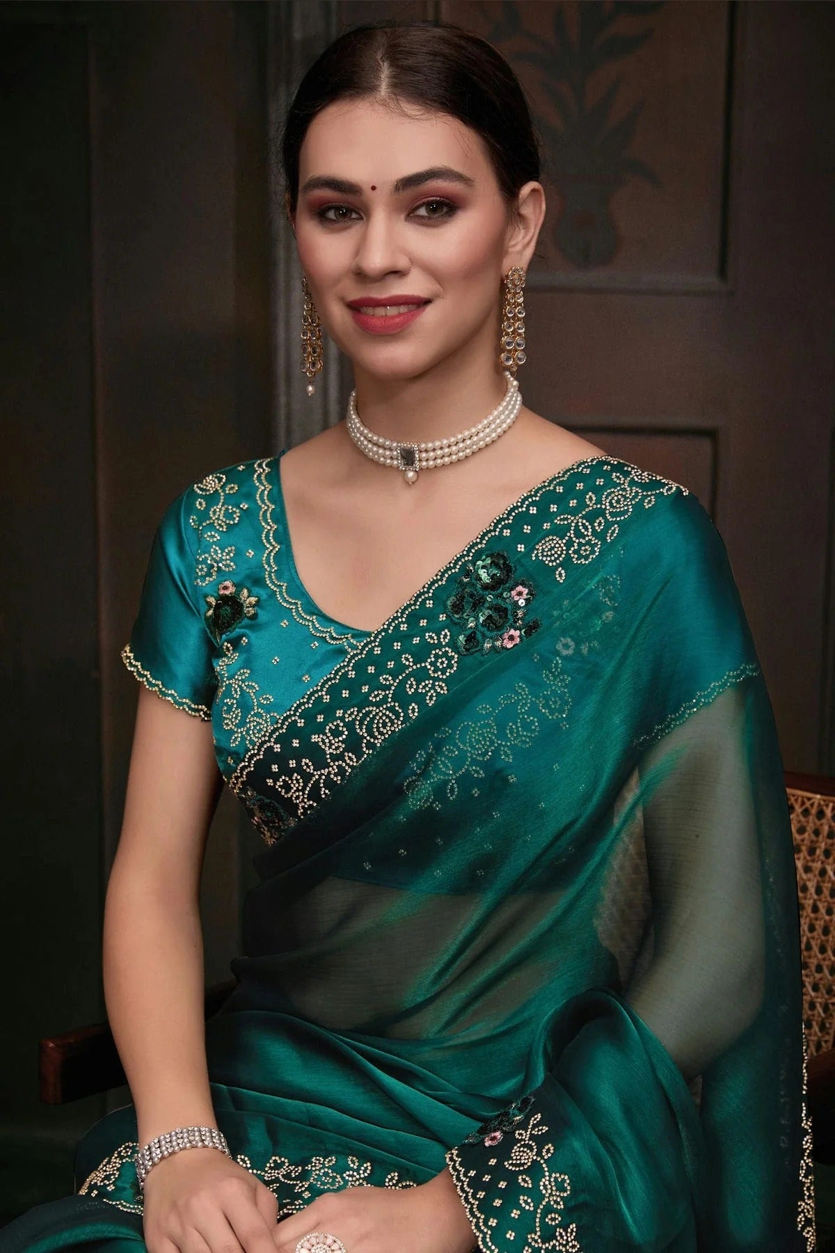 Rama Green Colour Burberry Silk Designer Saree LC1121749 A