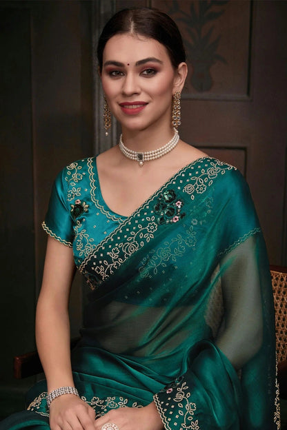 Rama Green Colour Burberry Silk Designer Saree LC1121749 A