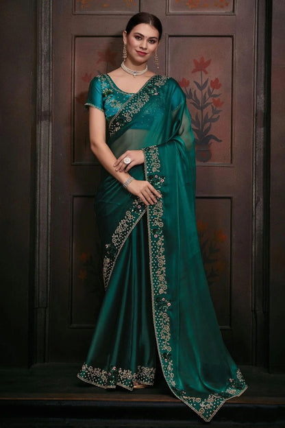 Rama Green Colour Burberry Silk Designer Saree LC1121749