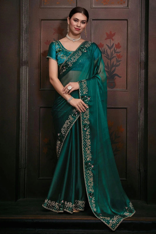 Rama Green Colour Burberry Silk Designer Saree LC1121749