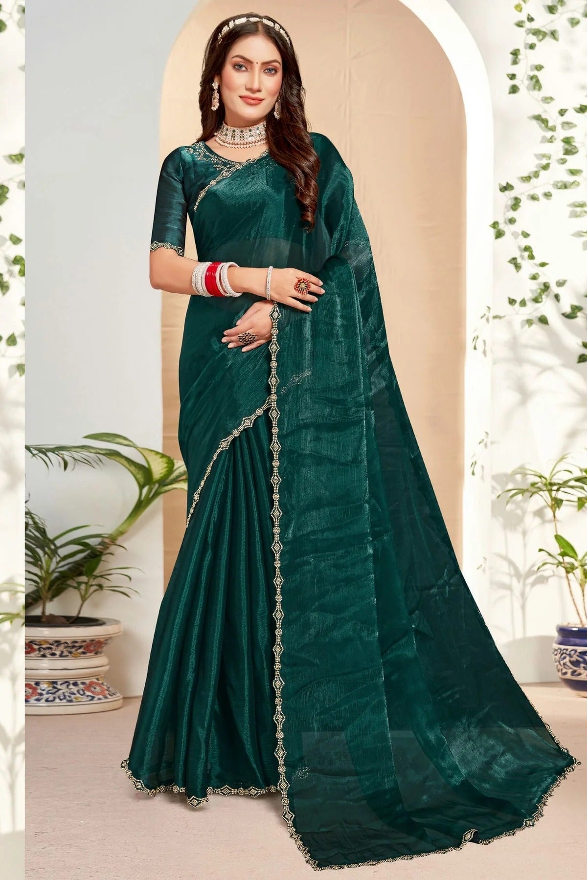 Rama Green Colour Burberry Silk Designer Saree SD1121820