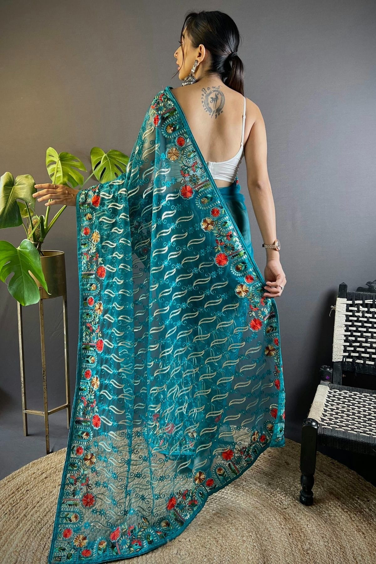 Rama Green Colour Butterfly Net Designer Saree SD1111884 A