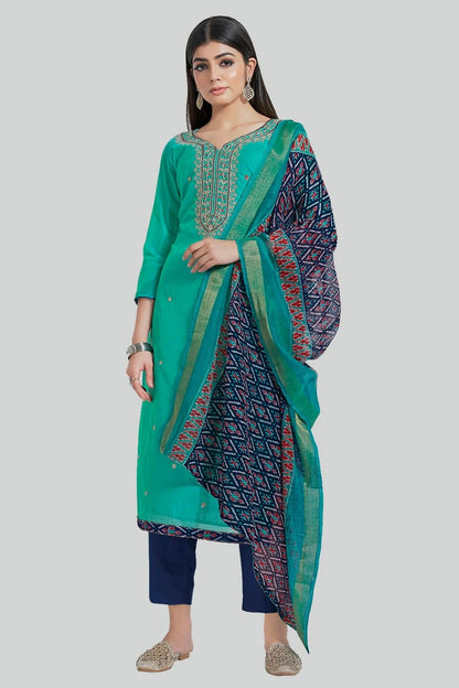 Rama Green Colour Chanderi Silk Pant Style Suit SM1110609
