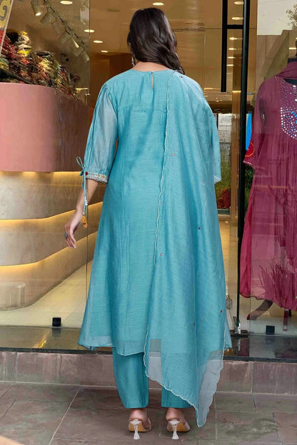 Rama Green Colour Chanderi Silk Stitched Suit SS1113292 A