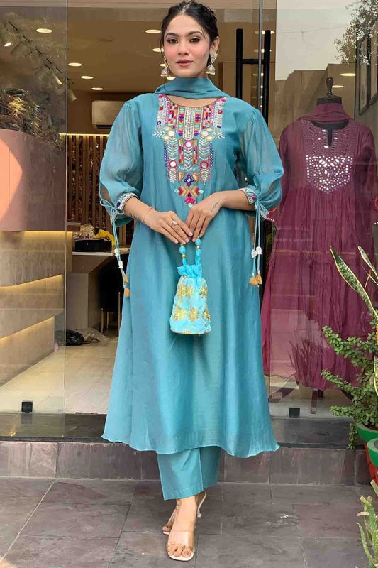 Rama Green Colour Chanderi Silk Stitched Suit SS1113292