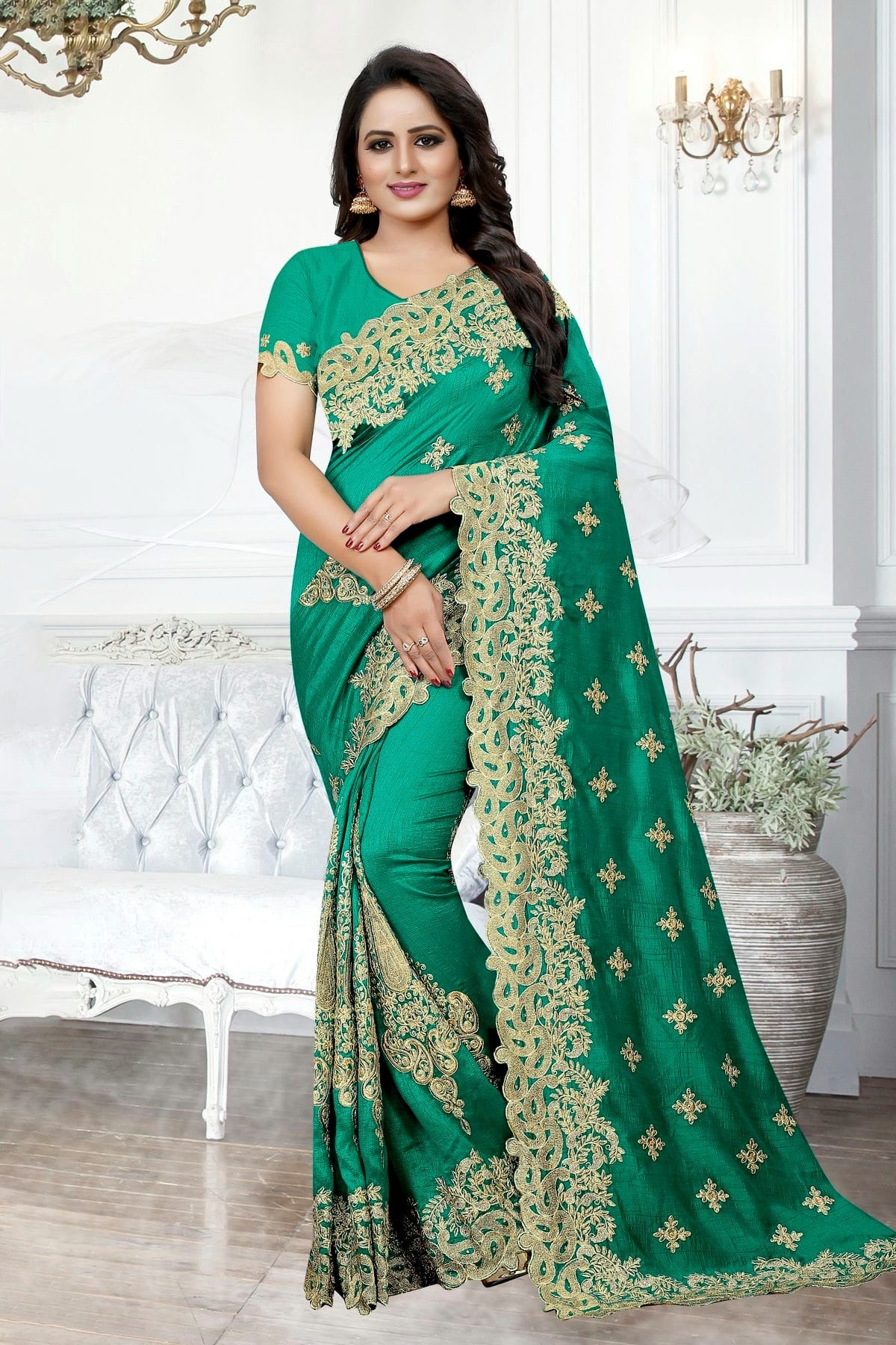 Rama Green Colour Cherry Silk Designer Saree LC1121501