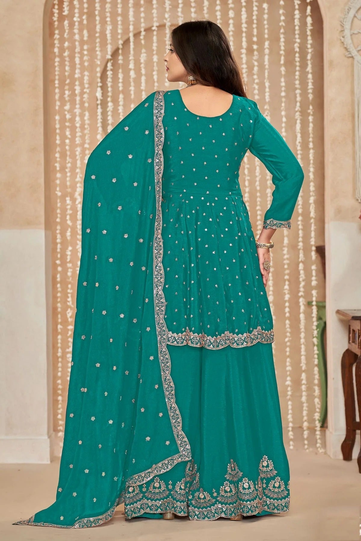 Rama Green Colour Chinon Palazzo Pant Suit SM1050584 A