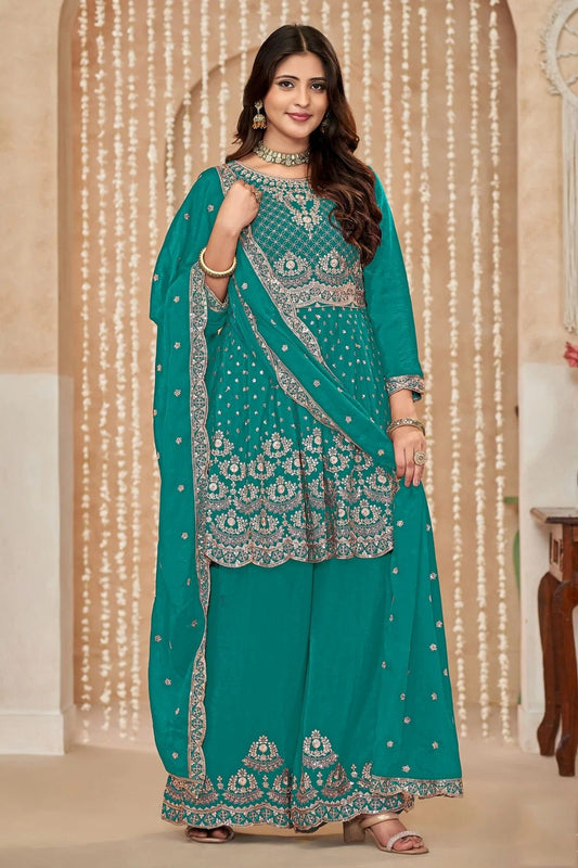 Rama Green Colour Chinon Palazzo Pant Suit SM1050584