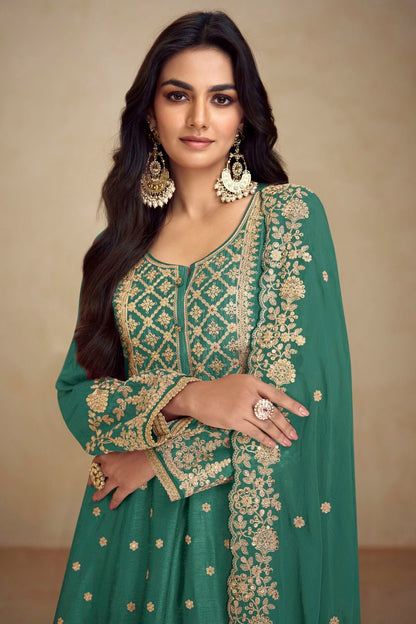 Rama Green Colour Chinon Palazzo Pant Suit SM1140545 A