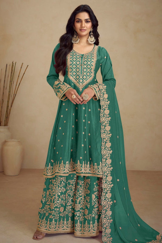 Rama Green Colour Chinon Palazzo Pant Suit SM1140545