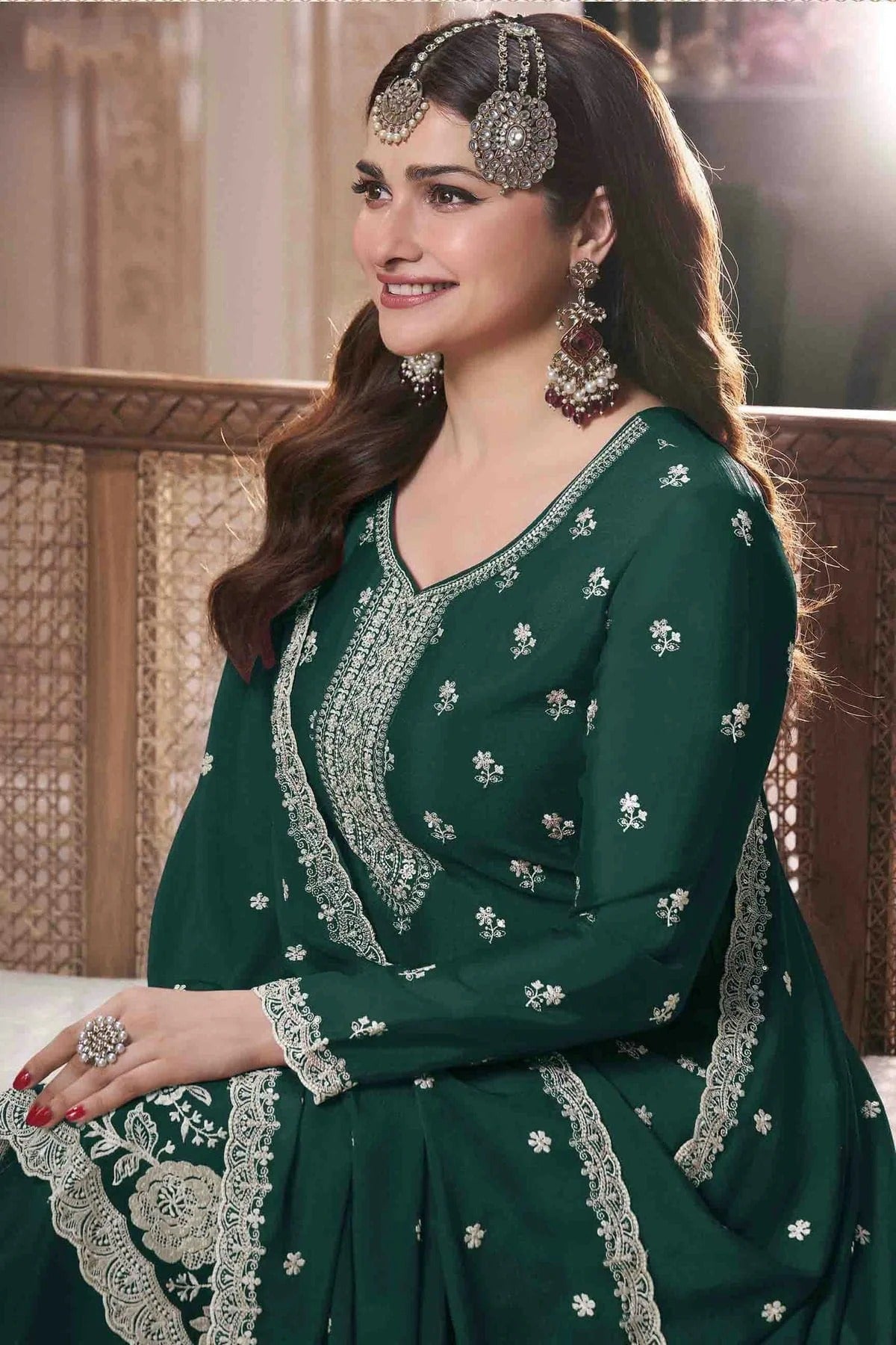 Rama Green Colour Chinon Palazzo Pant Suit SM1140915 A