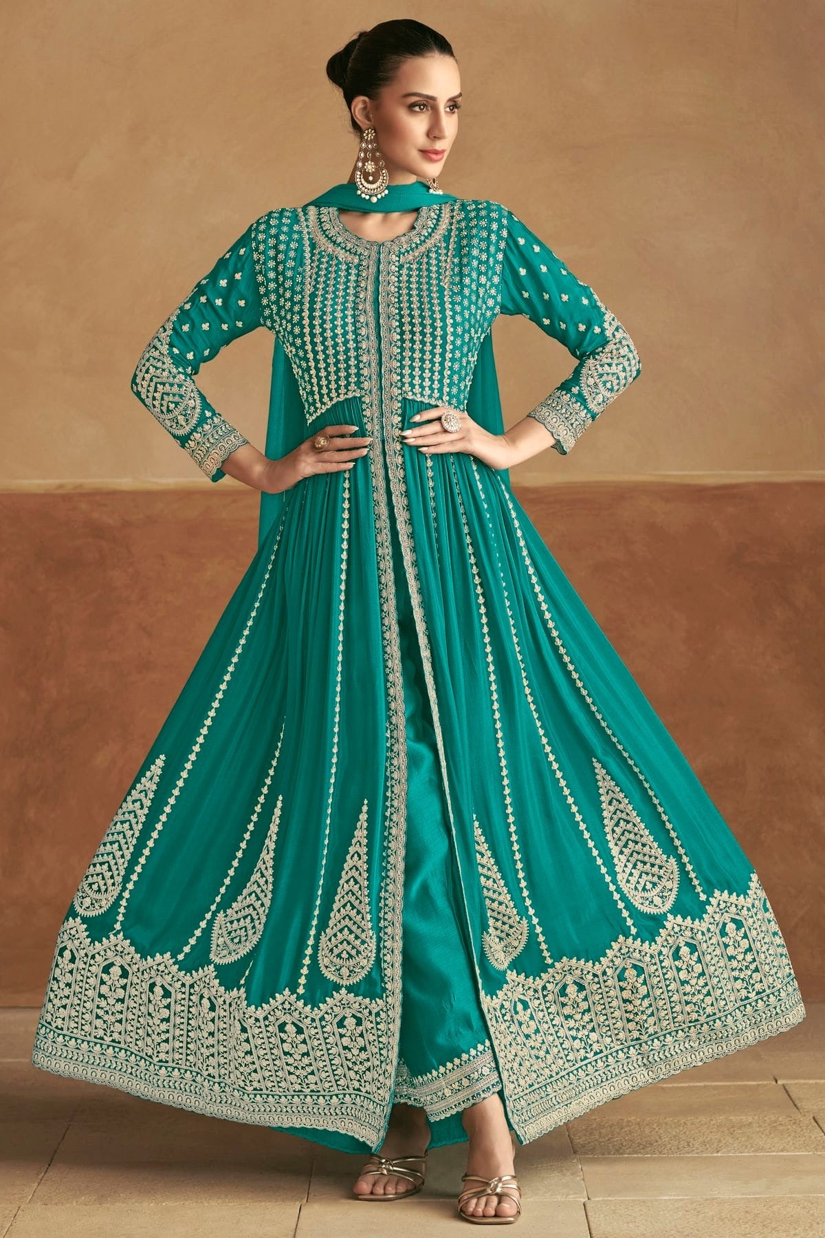 Rama Green Colour Chinon Pant Style Suit SM1140538
