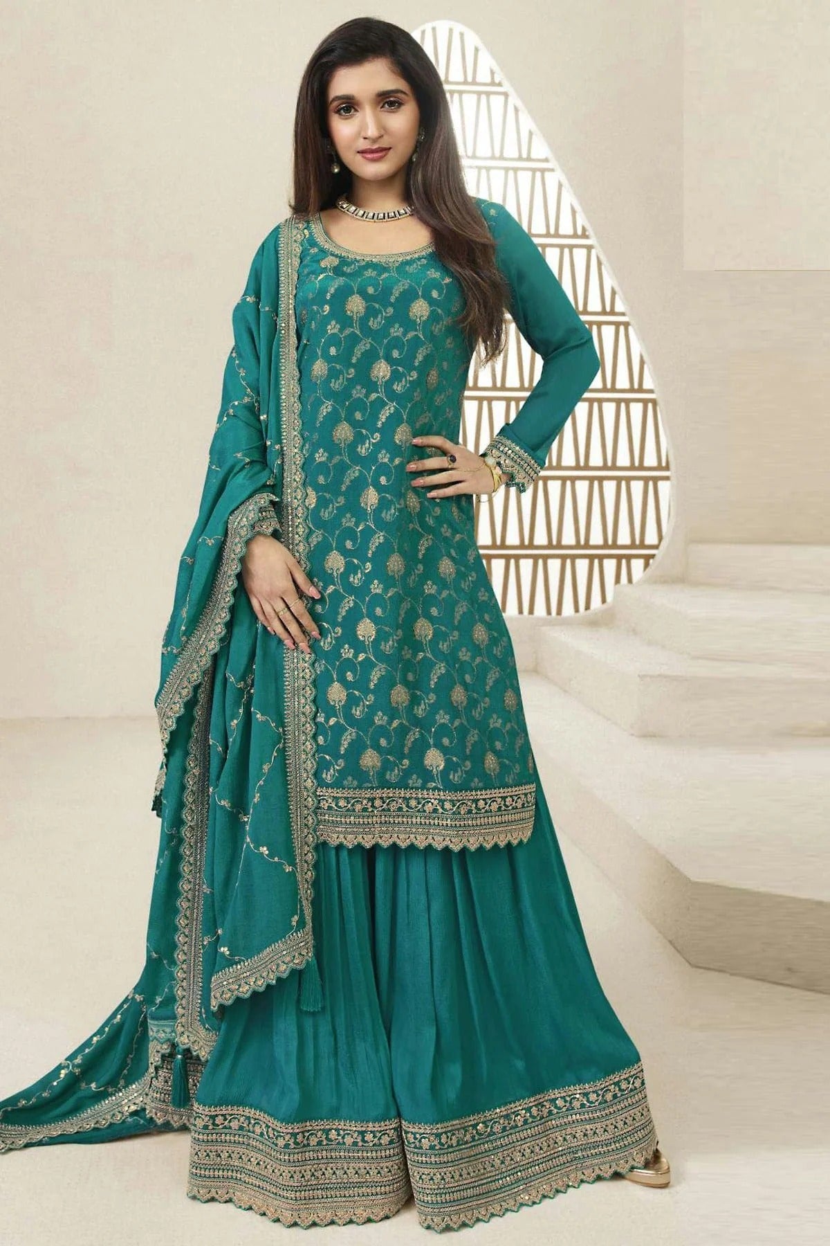 Rama Green Colour Chinon Sharara Suit SM1110702