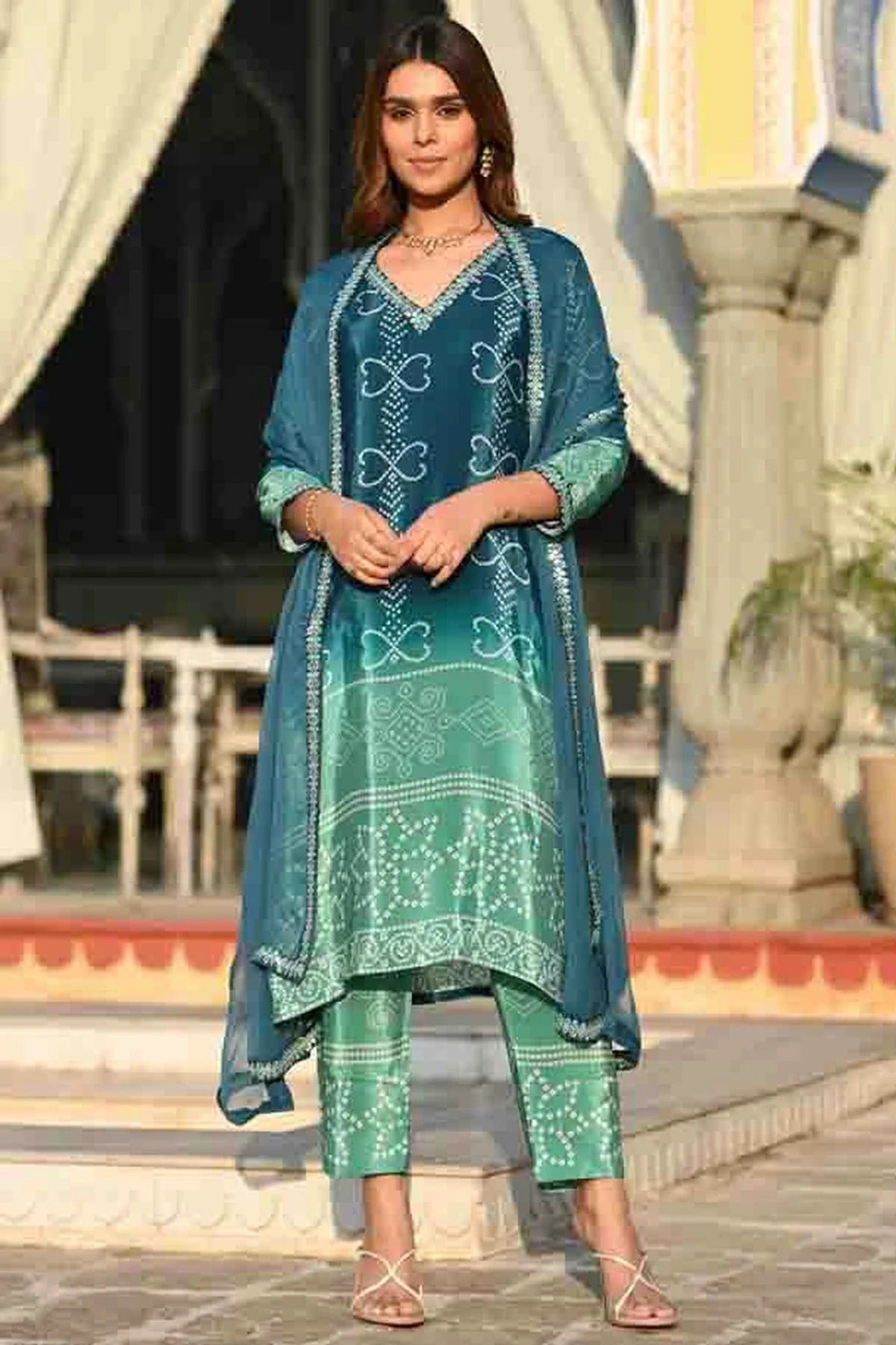 Rama Green Colour Chinon Silk Stitched Suit SS1113323