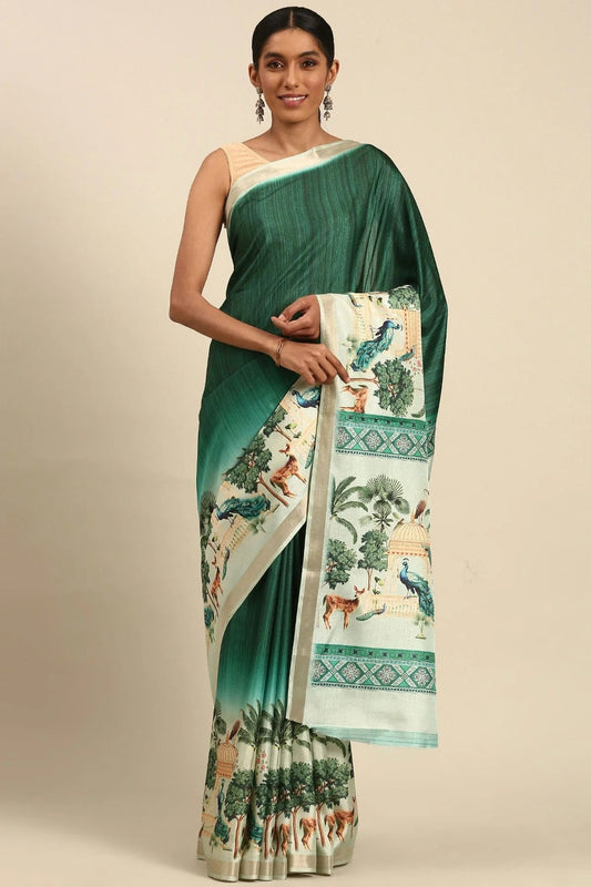 Rama Green Colour Cotton Digital Printed Printed Saree SD1102867