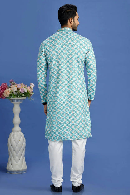 Rama Green Colour Cotton Pintex Work Kurta Pajama KP1230165 B