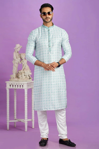 Rama Green Colour Cotton Pintex Work Kurta Pajama KP1230186 A
