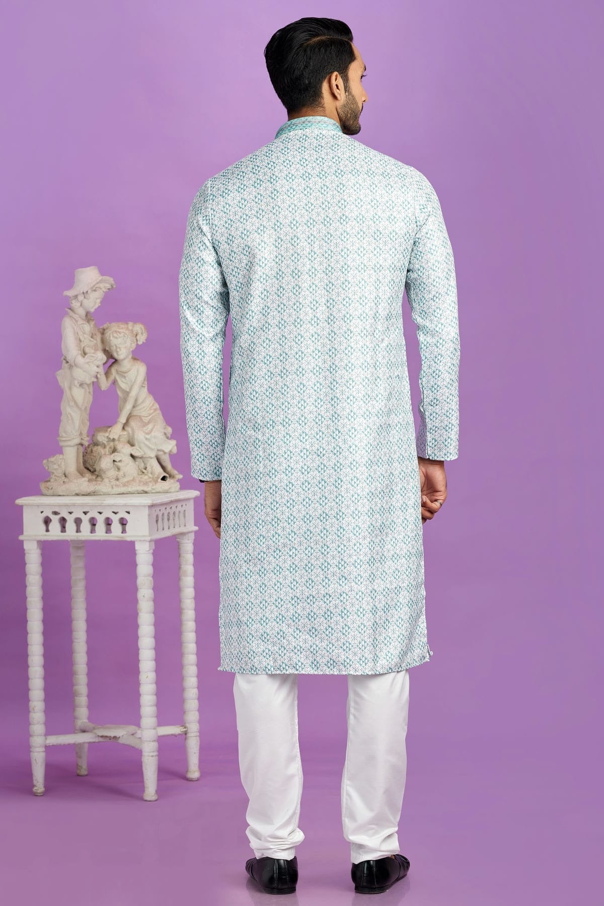Rama Green Colour Cotton Pintex Work Kurta Pajama KP1230186 B