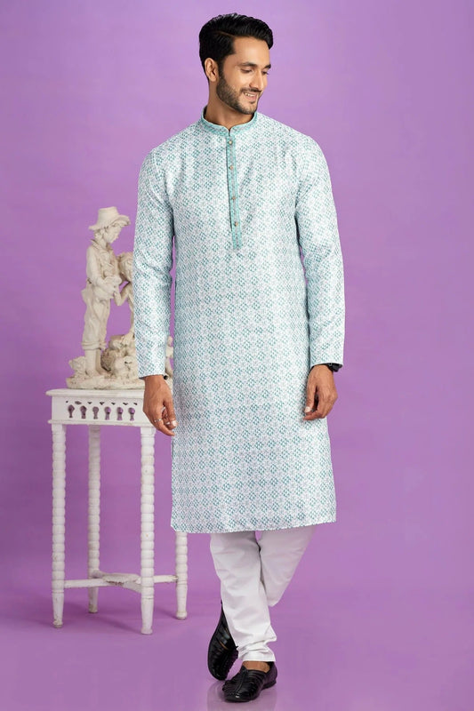 Rama Green Colour Cotton Pintex Work Kurta Pajama KP1230186