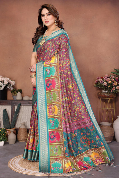 Rama Green Colour Cotton Silk Printed Saree