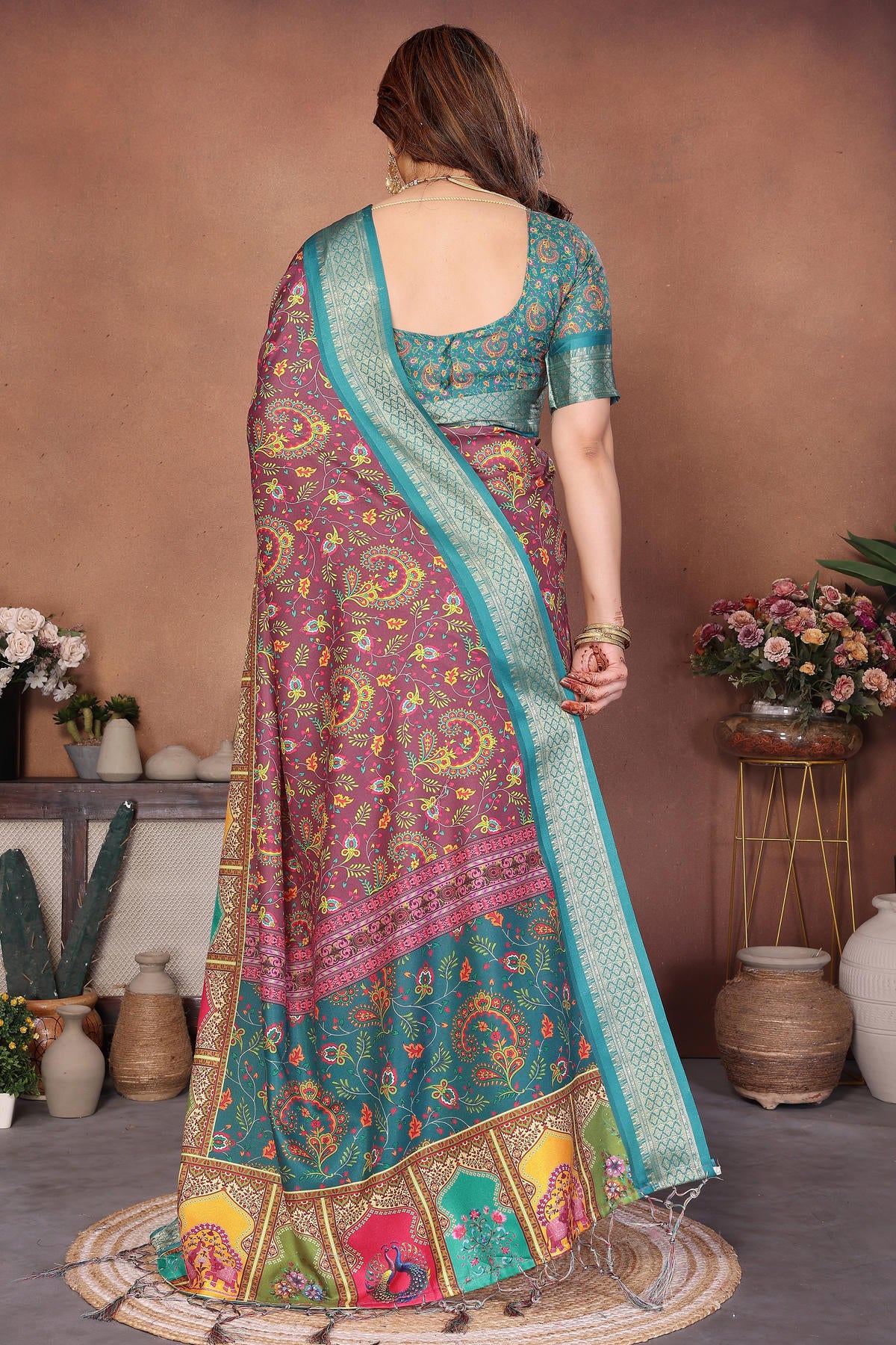 Rama Green Colour Cotton Silk Printed Saree