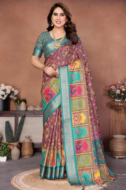 Rama Green Colour Cotton Silk Printed Saree