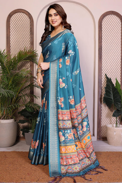 Rama Green Colour Cotton Silk Printed Saree