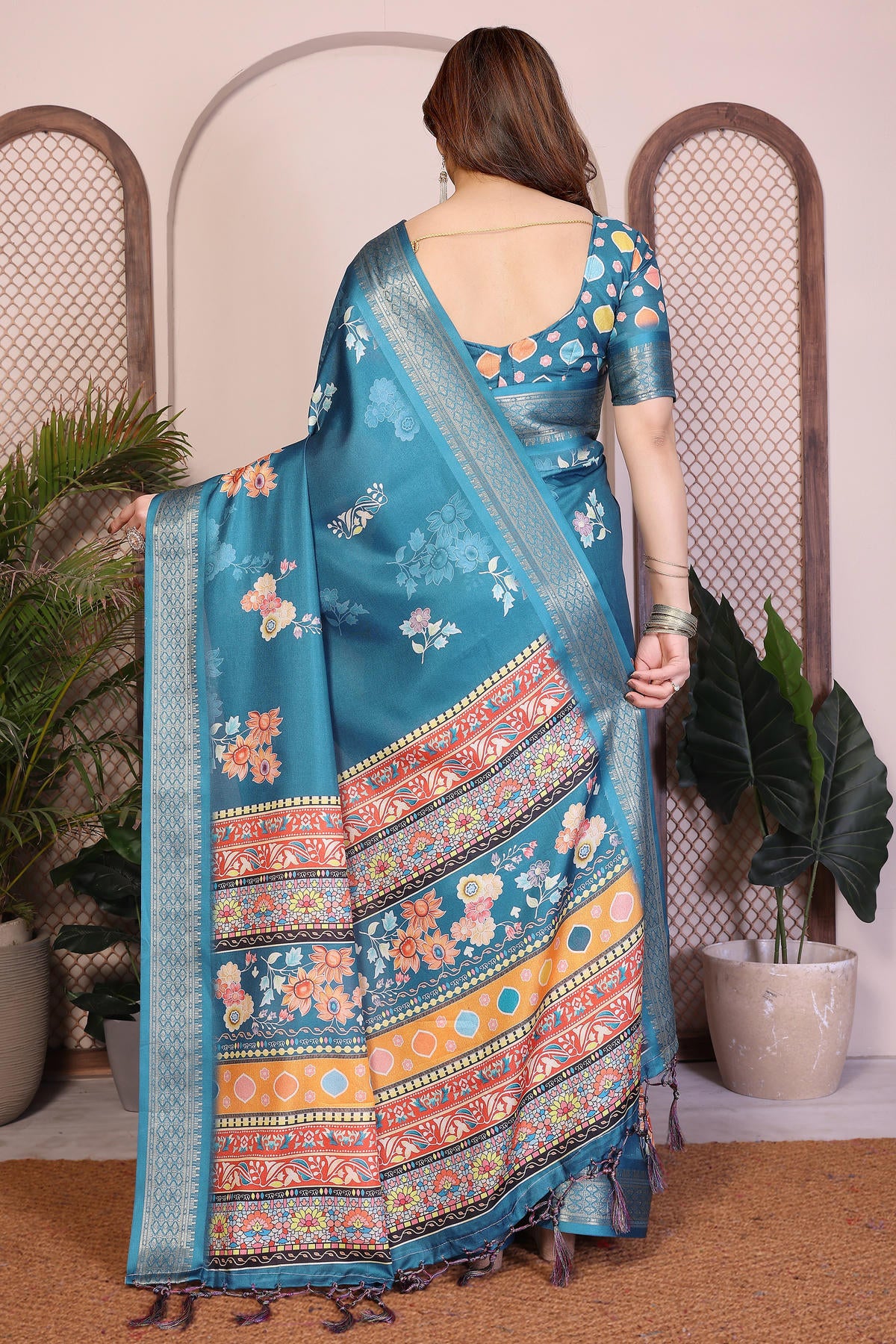 Rama Green Colour Cotton Silk Printed Saree
