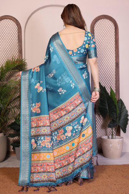 Rama Green Colour Cotton Silk Printed Saree