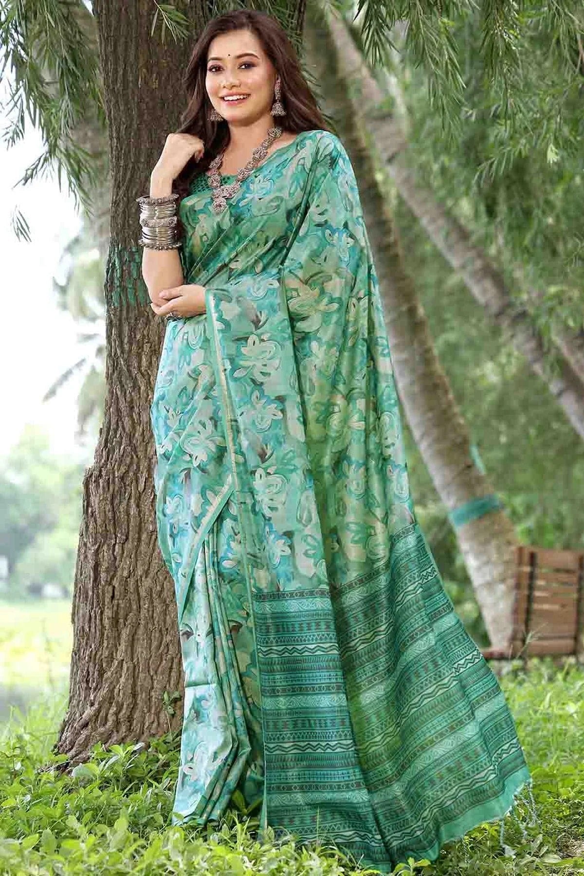 Rama Green Colour Cotton Silk Traditional Saree SD1260089 A