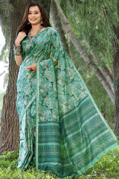 Rama Green Colour Cotton Silk Traditional Saree SD1260089