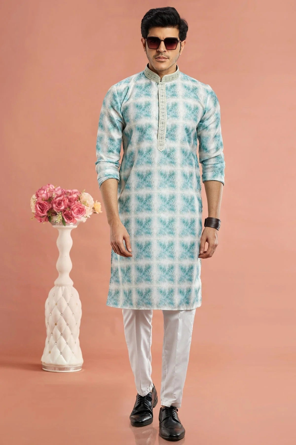 Rama Green Colour Cotton Thread Work Kurta Pajama KP1230176 A