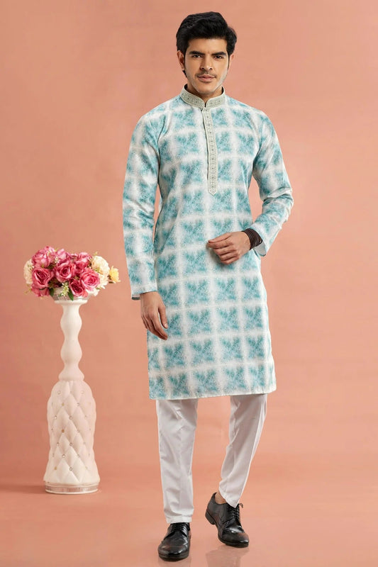 Rama Green Colour Cotton Thread Work Kurta Pajama KP1230176