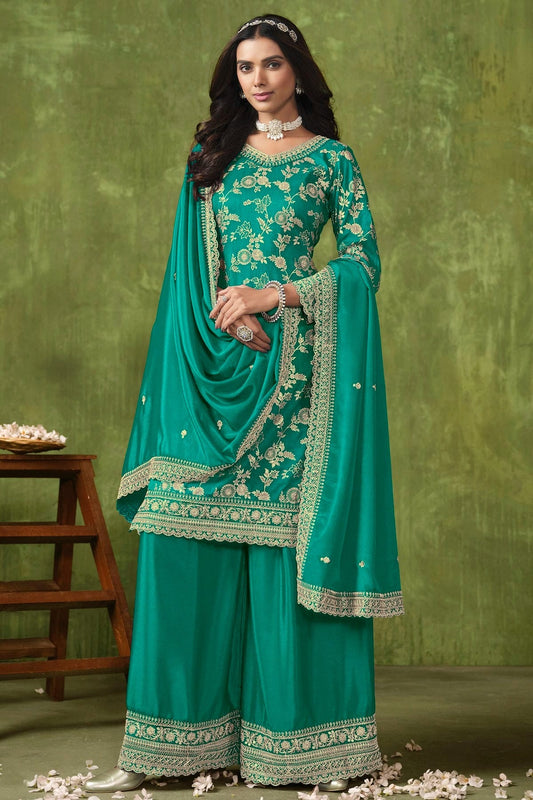 Rama Green Colour Dola Silk Jacquard Palazzo Pant Suit SM1050578
