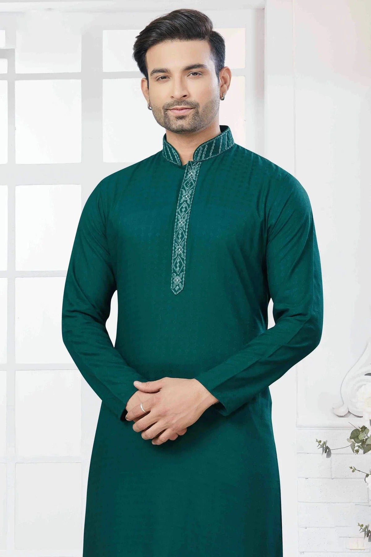 Rama Green Colour Embroidery Cotton Kurta Pajama KP1113432 A