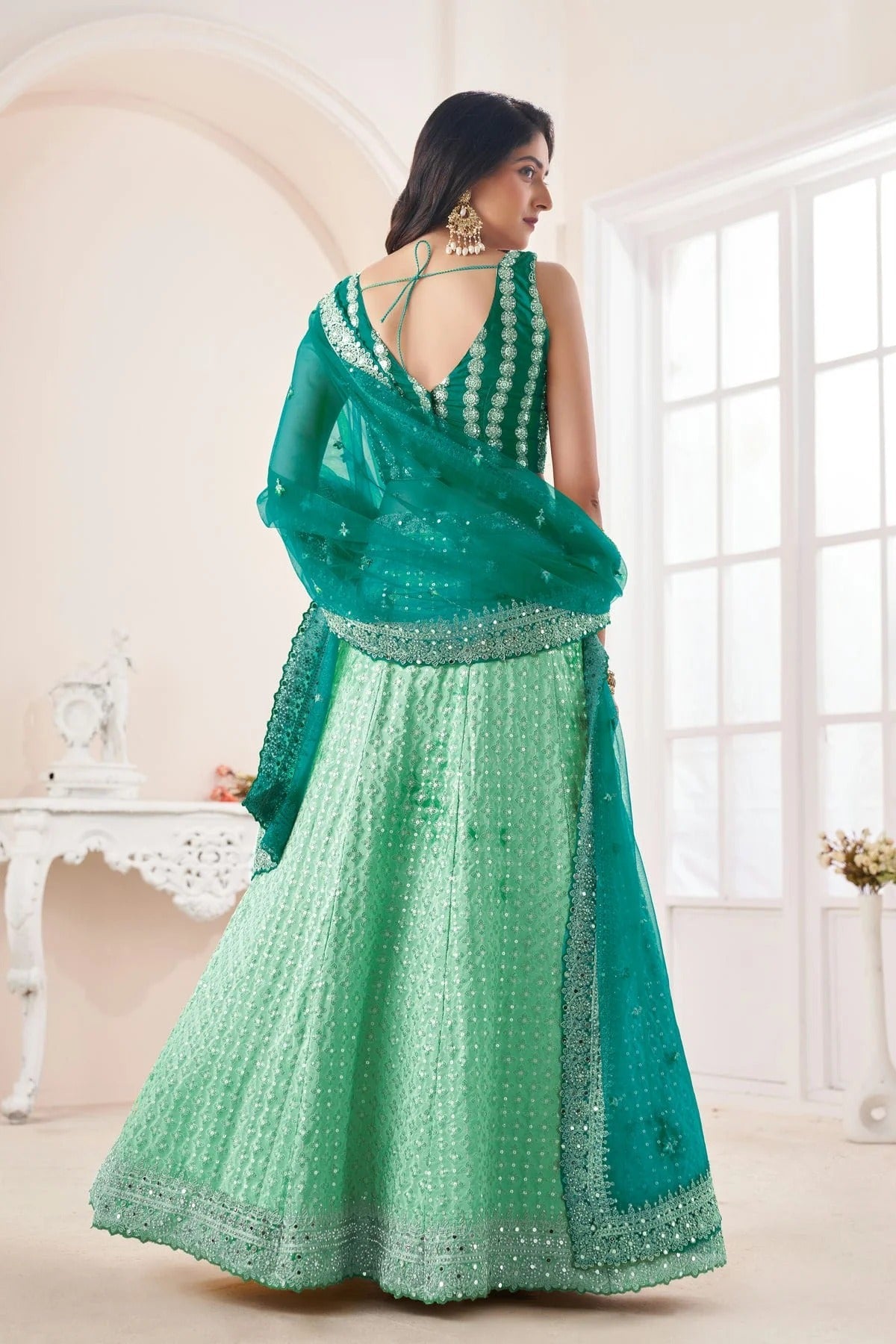 Rama Green Colour Embroidery Georgette Lehenga Choli LD1080835 A