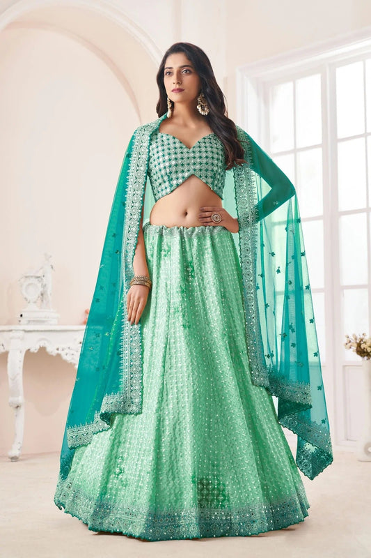 Rama Green Colour Embroidery Georgette Lehenga Choli LD1080835