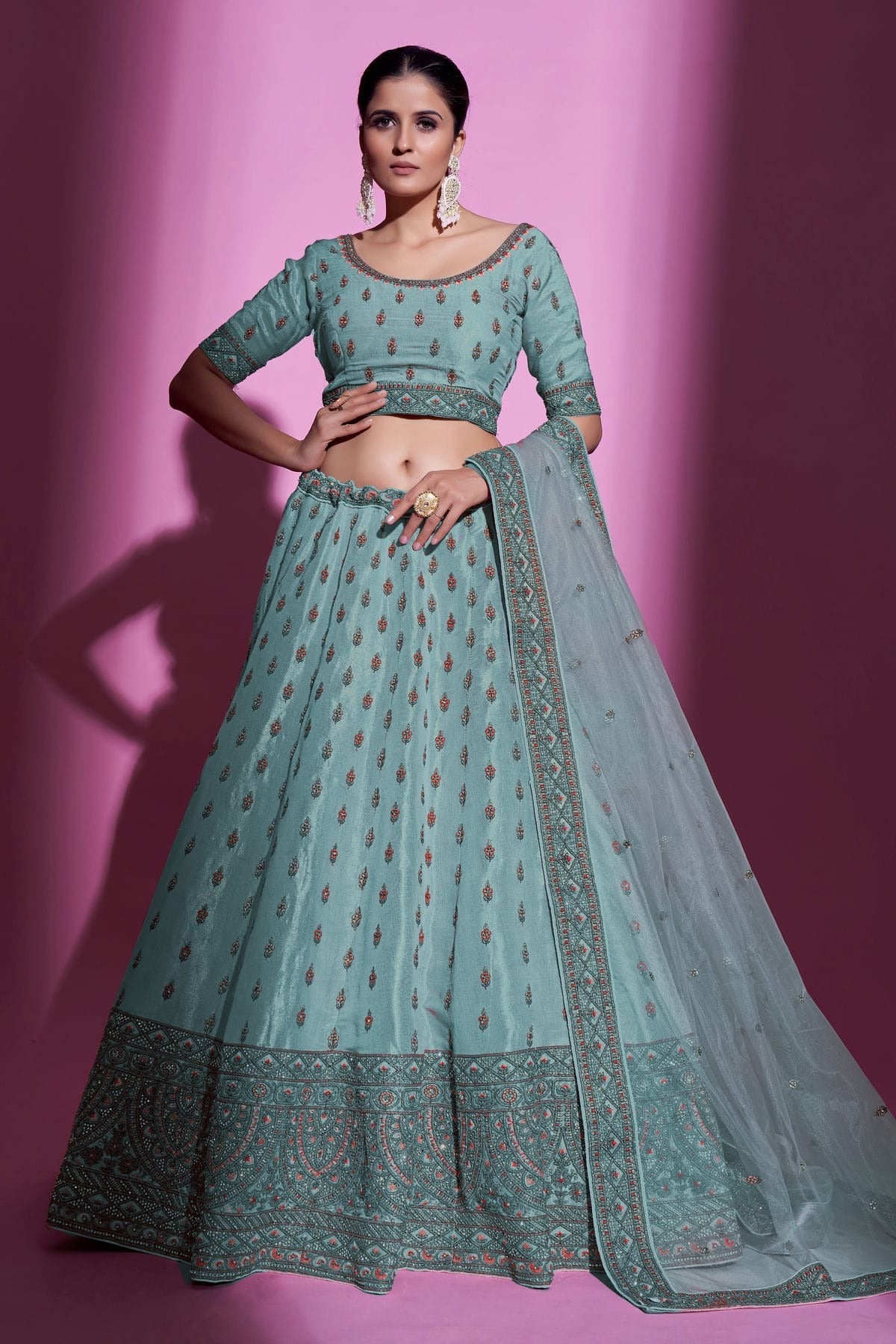 Rama Green Colour Embroidery Gota Silk Lehenga Choli LD1080704