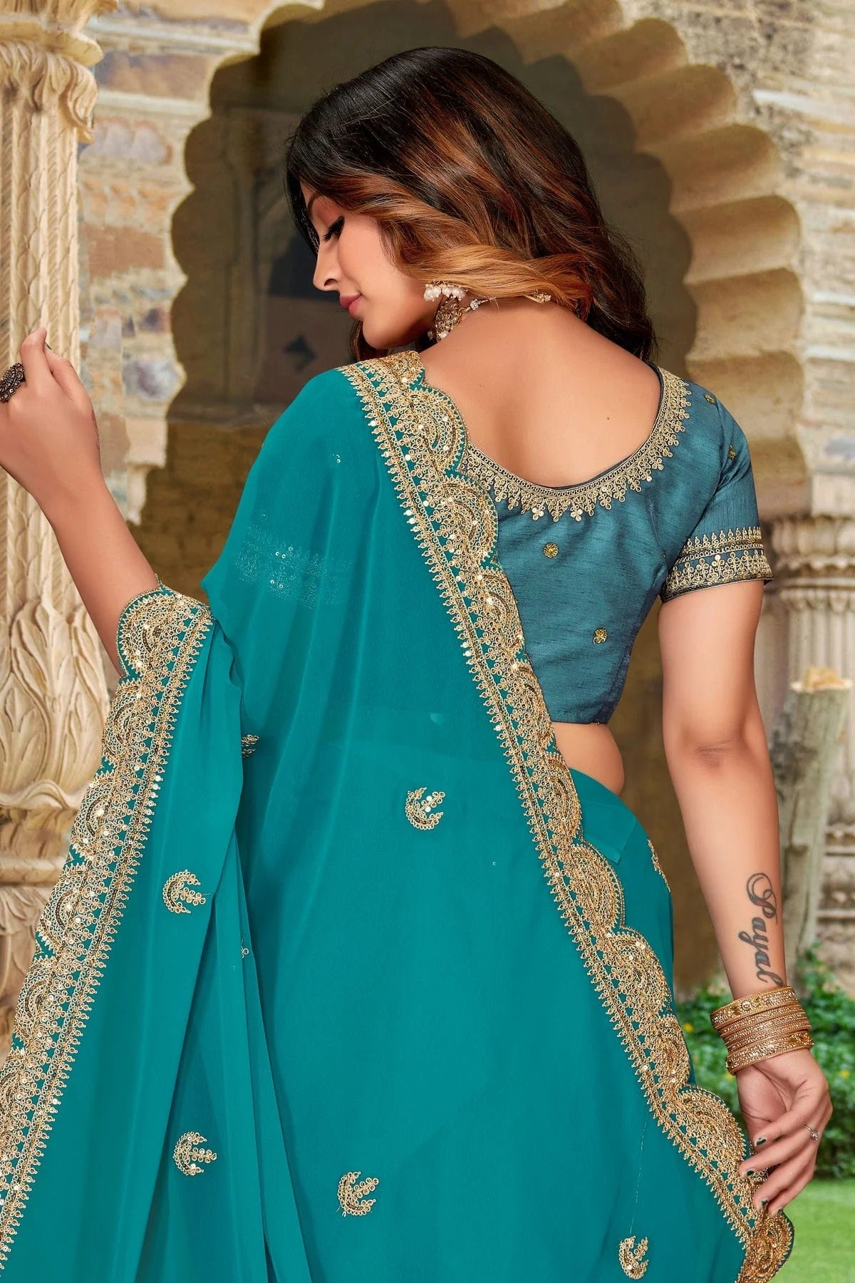 Rama Green Colour Georgette Designer Saree LC1121422 A