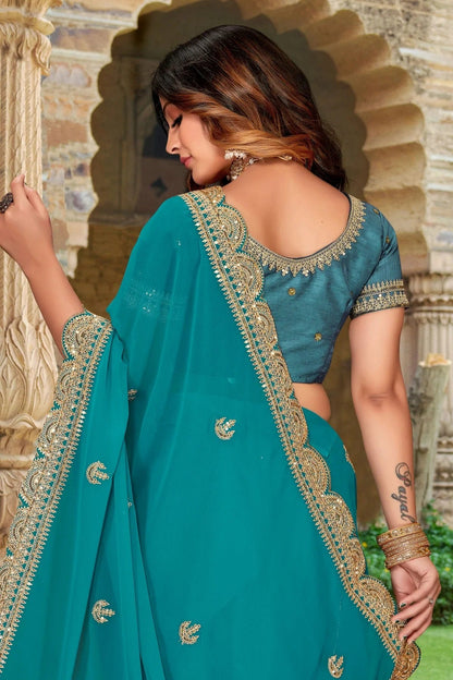 Rama Green Colour Georgette Designer Saree LC1121422 A