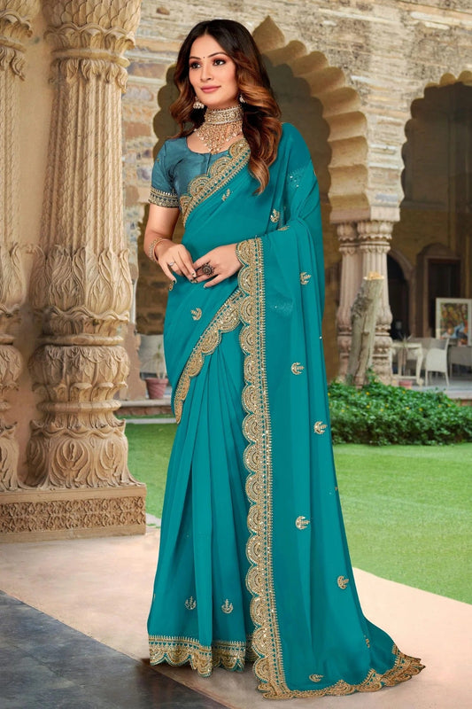 Rama Green Colour Georgette Designer Saree LC1121422