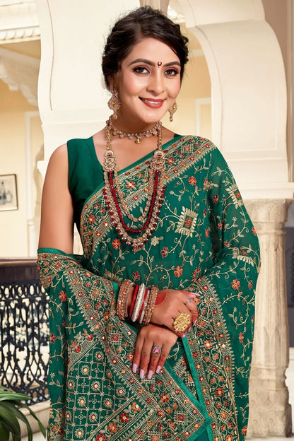 Rama Green Colour Georgette Designer Saree LC1121645 A