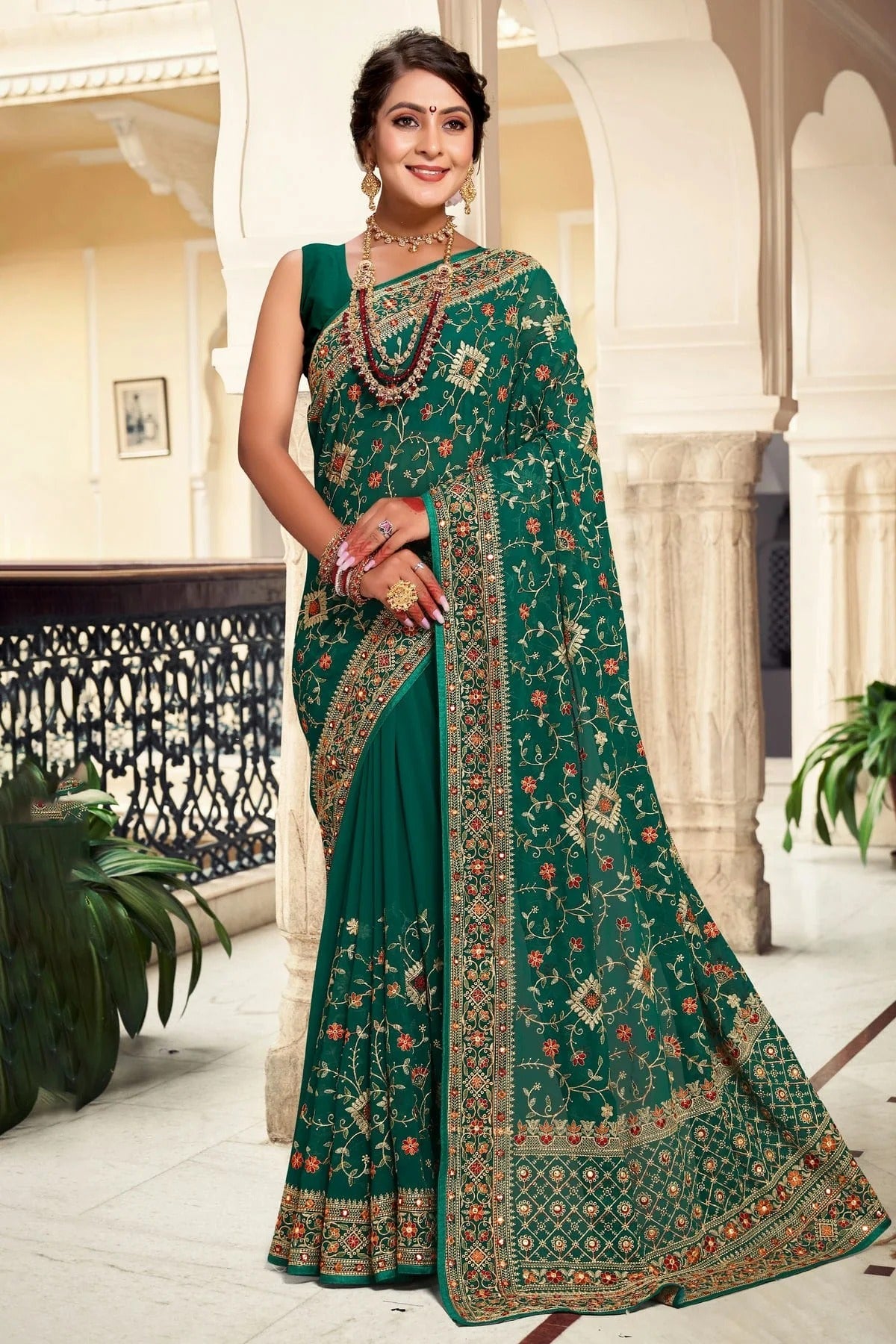 Rama Green Colour Georgette Designer Saree LC1121645